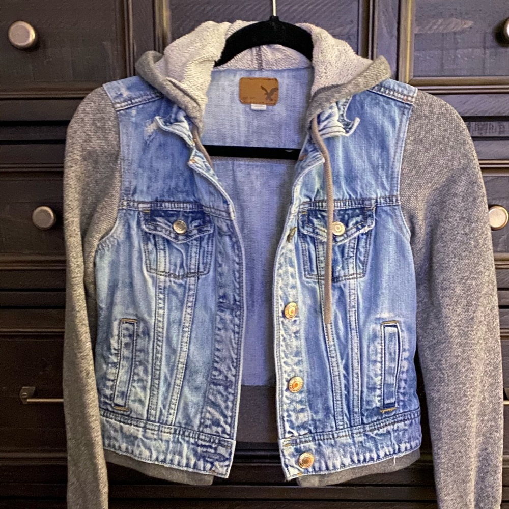 American Eagle Jean Jacket Hoodie size XS